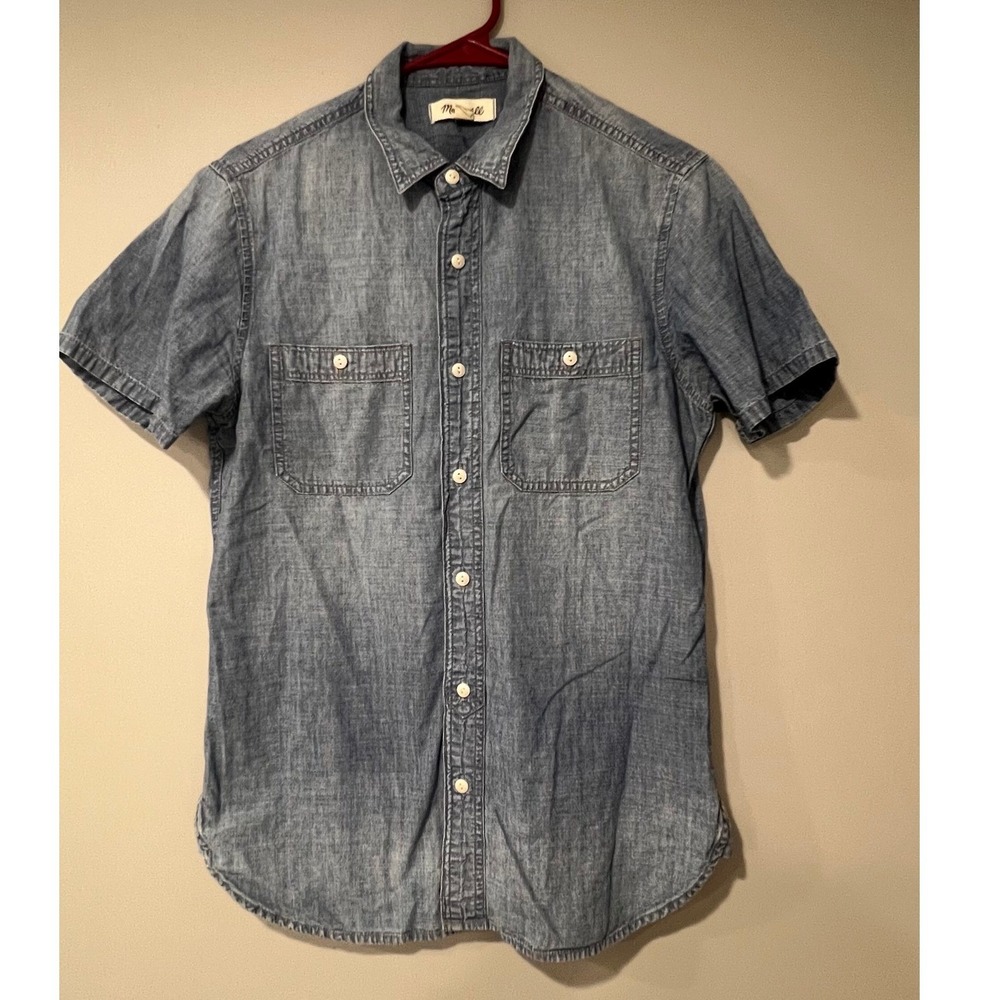 Madewell Womens Blue Cotton Chambray Short Sleeve Button Down Shirt Small‎